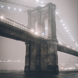 Preview wallpaper bridge, fog, lights, backlight, city, mist