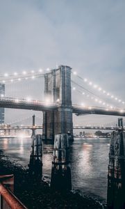Preview wallpaper bridge, fog, night city, city lights, backlight