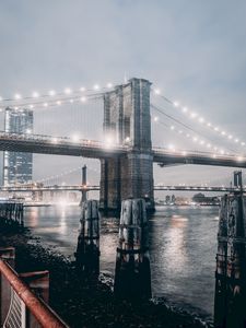 Preview wallpaper bridge, fog, night city, city lights, backlight