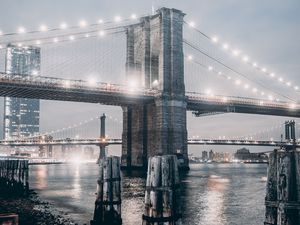 Preview wallpaper bridge, fog, night city, city lights, backlight