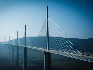 Preview wallpaper bridge, fog, river, construction