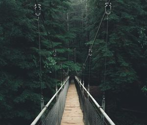 Preview wallpaper bridge, forest, fog, suspension bridge, rope bridge