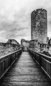 Preview wallpaper bridge, fortress, ruins, black and white