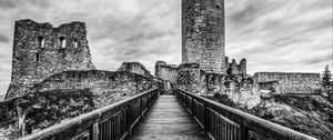 Preview wallpaper bridge, fortress, ruins, black and white