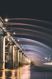 Preview wallpaper bridge, fountain, backlight, river, night, architecture