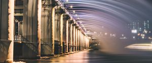 Preview wallpaper bridge, fountain, backlight, river, night, architecture