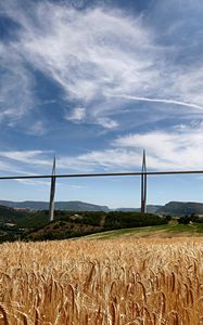 Preview wallpaper bridge, france, field, agriculture, rye, wheat