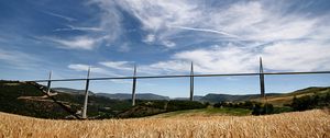 Preview wallpaper bridge, france, field, agriculture, rye, wheat