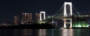 Preview wallpaper bridge, glow, lights, river, night