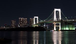Preview wallpaper bridge, glow, lights, river, night