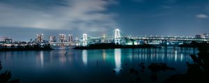 Preview wallpaper bridge, glow, water, night, sky