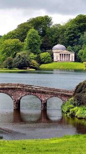 Preview wallpaper bridge, greens, construction, trees, park, water