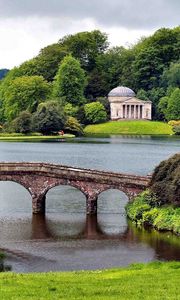 Preview wallpaper bridge, greens, construction, trees, park, water