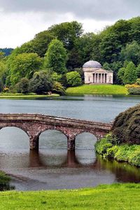 Preview wallpaper bridge, greens, construction, trees, park, water