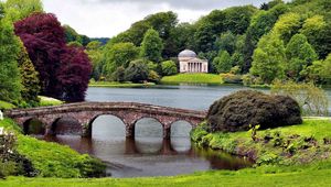 Preview wallpaper bridge, greens, construction, trees, park, water