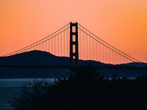 Preview wallpaper bridge, hills, evening, sea