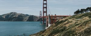 Preview wallpaper bridge, hills, water, coast, san francisco