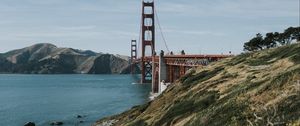 Preview wallpaper bridge, hills, water, coast, san francisco