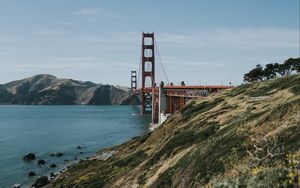 Preview wallpaper bridge, hills, water, coast, san francisco