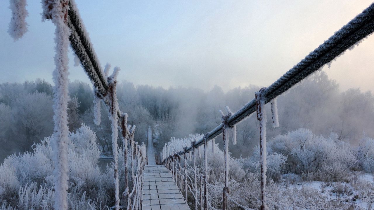 Wallpaper bridge, hoarfrost, pendant, cold, frost, winter, height