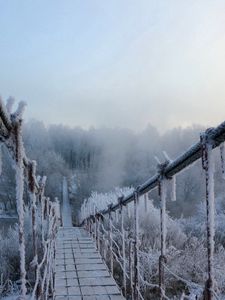 Preview wallpaper bridge, hoarfrost, pendant, cold, frost, winter, height