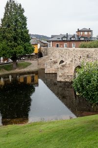 Preview wallpaper bridge, houses, river, trees