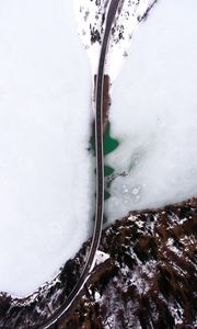 Preview wallpaper bridge, ice, aerial view, river, shore