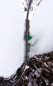 Preview wallpaper bridge, ice, aerial view, river, shore