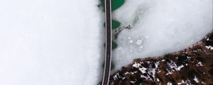 Preview wallpaper bridge, ice, aerial view, river, shore