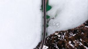Preview wallpaper bridge, ice, aerial view, river, shore
