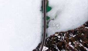 Preview wallpaper bridge, ice, aerial view, river, shore