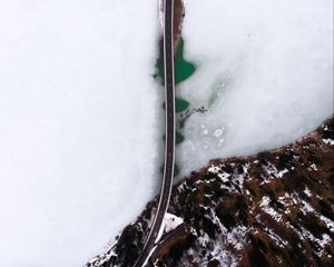 Preview wallpaper bridge, ice, aerial view, river, shore