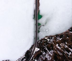 Preview wallpaper bridge, ice, aerial view, river, shore