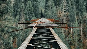 Preview wallpaper bridge, iron, mountains, forest, trees