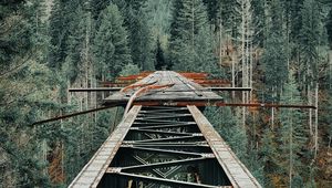 Preview wallpaper bridge, iron, mountains, forest, trees