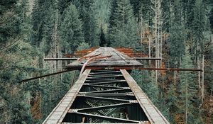 Preview wallpaper bridge, iron, mountains, forest, trees