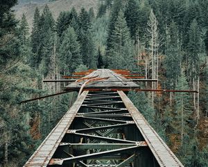 Preview wallpaper bridge, iron, mountains, forest, trees