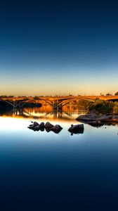 Preview wallpaper bridge, lake, grass, trees, sky, summer