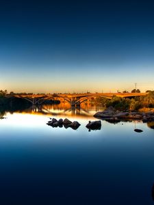 Preview wallpaper bridge, lake, grass, trees, sky, summer