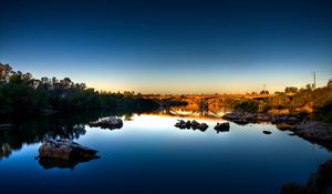 Preview wallpaper bridge, lake, grass, trees, sky, summer