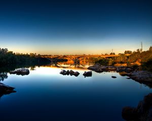 Preview wallpaper bridge, lake, grass, trees, sky, summer