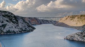 Preview wallpaper bridge, lake, mountains, nature