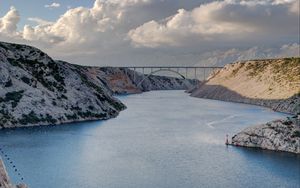 Preview wallpaper bridge, lake, mountains, nature
