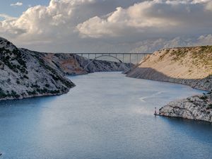 Preview wallpaper bridge, lake, mountains, nature