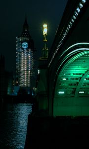 Preview wallpaper bridge, lamp, tower, clock, lights, night