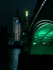 Preview wallpaper bridge, lamp, tower, clock, lights, night