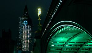 Preview wallpaper bridge, lamp, tower, clock, lights, night