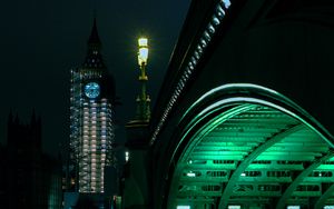 Preview wallpaper bridge, lamp, tower, clock, lights, night