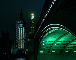 Preview wallpaper bridge, lamp, tower, clock, lights, night