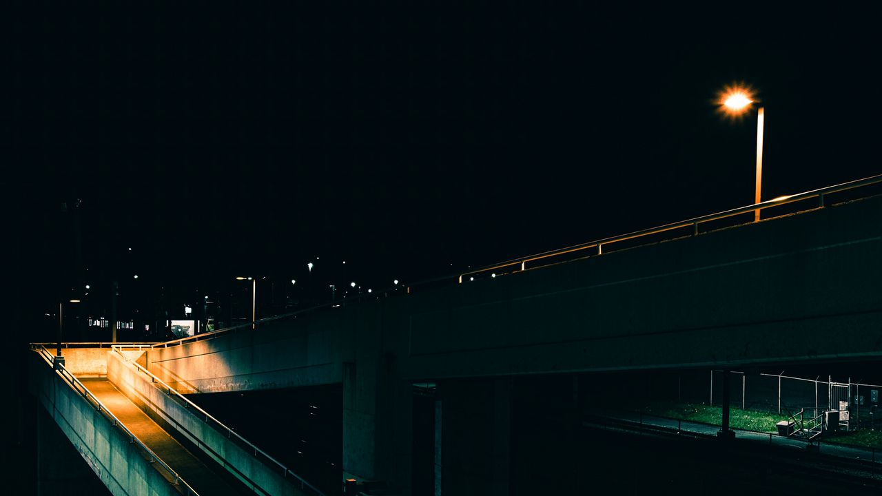 Wallpaper bridge, lantern, night, dark